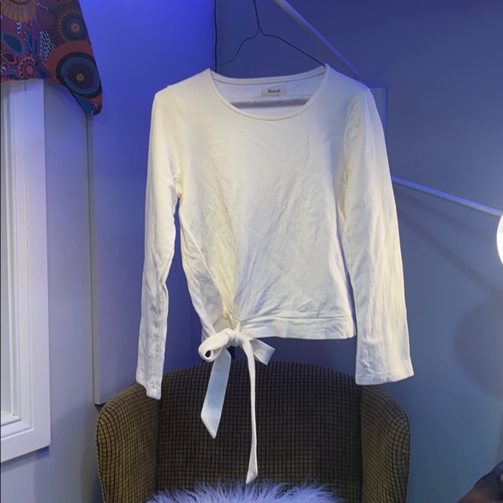 Cream made well long sleeve with tie